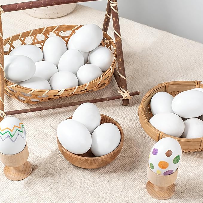 10 Pcs Wooden Easter Egg DIY Painting Kit ，Graffiti Art Crafts Spring Paint Your Own Easter Party Egg Statues ，Brushes Acrylic Paints Party Favor for Easter Spring Party Decorations