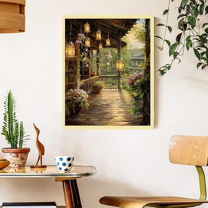 Landscape Paint by Numbers for Adults with Framed Canvas - with Wooden Easel, Scenery Paint by Number on Canvas, Acrylic Oil Painting Kits with Brushes Nice Gift Box for Home Wall Decor (12x16 inch)