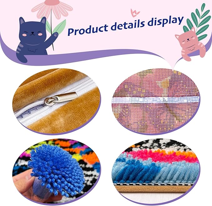 veirousa Butterfly Floral Latch Hook Kits for Adults Beginners DIY Crochet Pillow Kit Pre-Printed Pillowcase Hook and Latch Rug Kits Needlework Cushion Cover for Home Sofa Decoration 17x17 in.