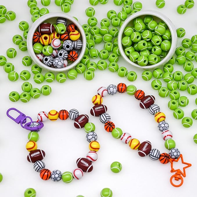 200+ pcs Tennis Ball‌ Beads Sport Bulk Kandi Beads for Jewelry Making, Bracelet Keychain Becklace Charm Bead Kit (Tennis Ball‌)