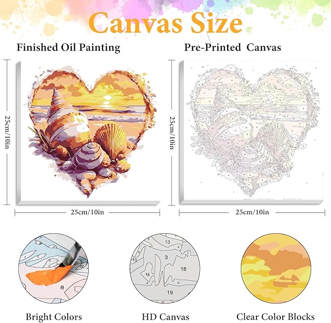 Framed Paint by Numbers Kit for Adults Beginner Shell, Adult Paint by Number Kits on Canvas Framed Sea Beach, DIY Acrylic Oil Painting by Numbers with Frame, Perfect for Home Decor Gift 10 X 10 Inch