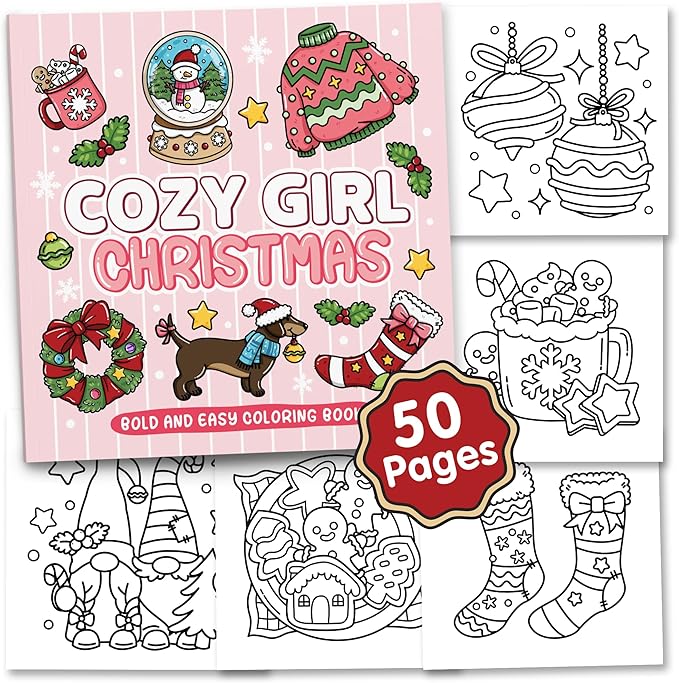 Brightenkidz Cozy Girl Christmas Coloring Book - Cute & Simple Adult Coloring Book with Bold and Easy Designs, Relaxation Hygge Winter Style - Cozy Christmas Holiday Gifts for Teens