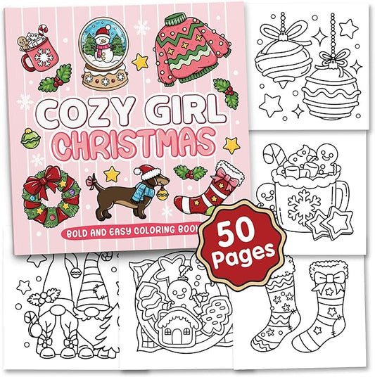 Brightenkidz Cozy Girl Christmas Coloring Book - Cute & Simple Adult Coloring Book with Bold and Easy Designs, Relaxation Hygge Winter Style - Cozy Christmas Holiday Gifts for Teens