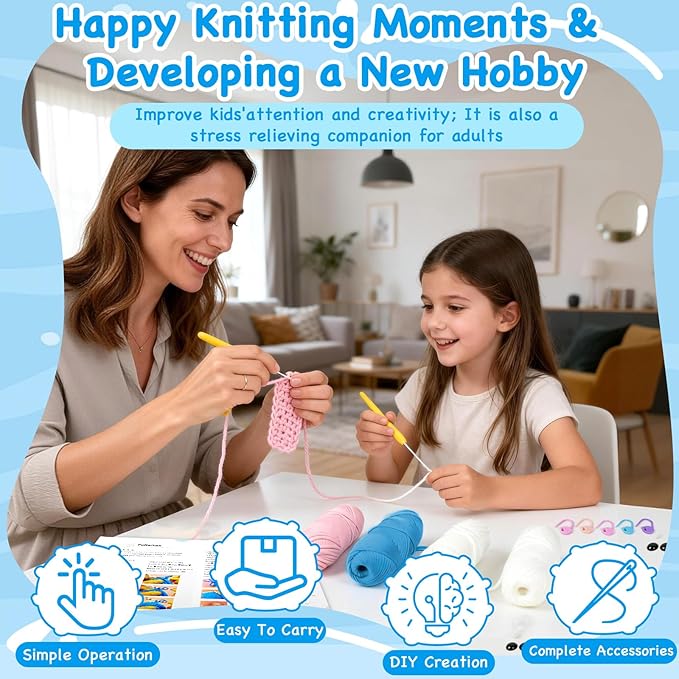 Cokiddle Crochet Kit for Beginners, Cute Pufferfish Shape with Step-by-Step Video Tutorials, Soft Yarn, Hooks & Full Supplies, Exclusive Crochet Kit for Beginners, DIY Craft, Great Teen Gifts (Blue)