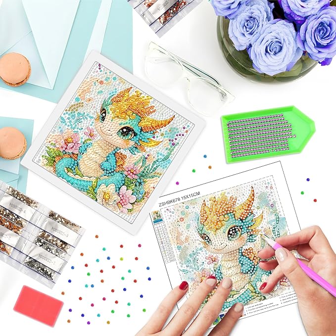 SENQAO Dragon Diamond Art Kit for Adults with Frame Art and Crafts for Adults Ages 6-8 -10-12 Easy to DIY Diamond Art for Adults and Adult Beginners Home Wall Decoration 7.1x7.1inch