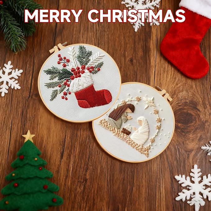 tpzbwg christmas embroidery kit, 4 pack cross stitch kits,diy embroidery starter kit for adults & beginners, diy needlepoint kit with embroidery hoop thread needle for craft lover birthday gifts 2