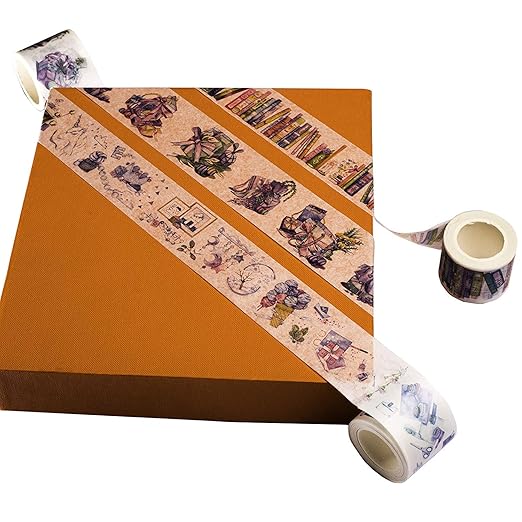 Navy Peony Colorful Library of Books Washi Tape Set (3 Wide Rolls) — for Journals