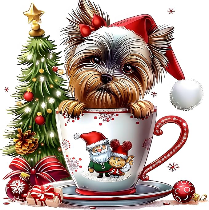EMIEAUFG Christmas Diamond Art Kits for Adults, Christmas Dog Cup Diamond Paiting Kit for Beginners, 5D DIY Round Full Drill Craft Diamond Dot Gem Art, Home Wall Decor 12" x 12"
