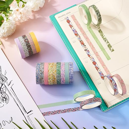 20 Rolls Vintage Flower Washi Tape Set, Rustic Floral Washy Paper Tape Decorative Tape 7mm Wide Assorted Masking Tape Decor Sticker for Scrapbooking Bullet Journal Planner Gift Wrapping DIY Crafts