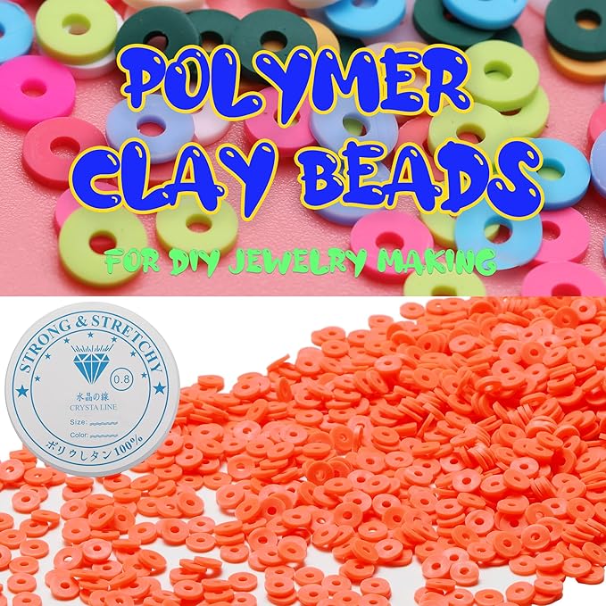 4000 Pcs Clay Beads for Bracelets Making, Polymer Spacer Flat DIY for Jewelry Necklace Earring Making Kit, Preppy Aesthetic Heishi Heshie Thin Disk Beads Assortments Set 4 6 8MM (OR-3-21, 8MM)