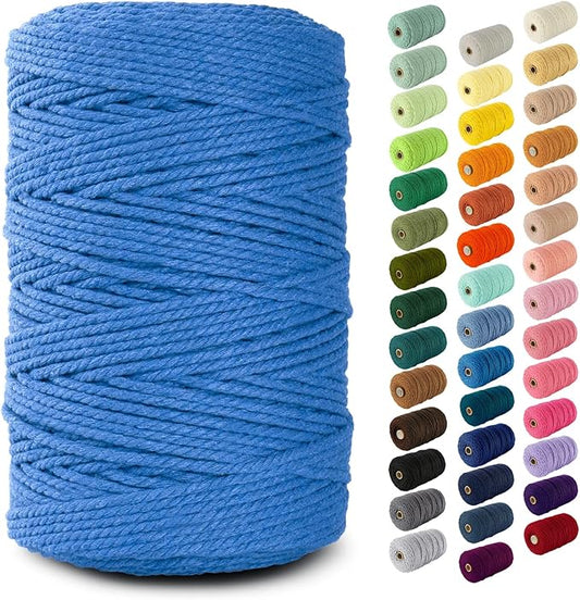 Nook Theory Macrame Cord - 3mm 220 Yards Cotton Rope, 4mm 5mm Yarn, String for Crafts, Perfect for Macrame Wall Hanging and Boho Decorations (Ocean)