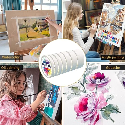 1 Pack Art Tape, Artist Tape for Watercolor Paper Low Tack White Painters Tape for Drafting Art Painting Canvas Framing Acid Free Masking Tape-2IN Wide 99FT Long Total