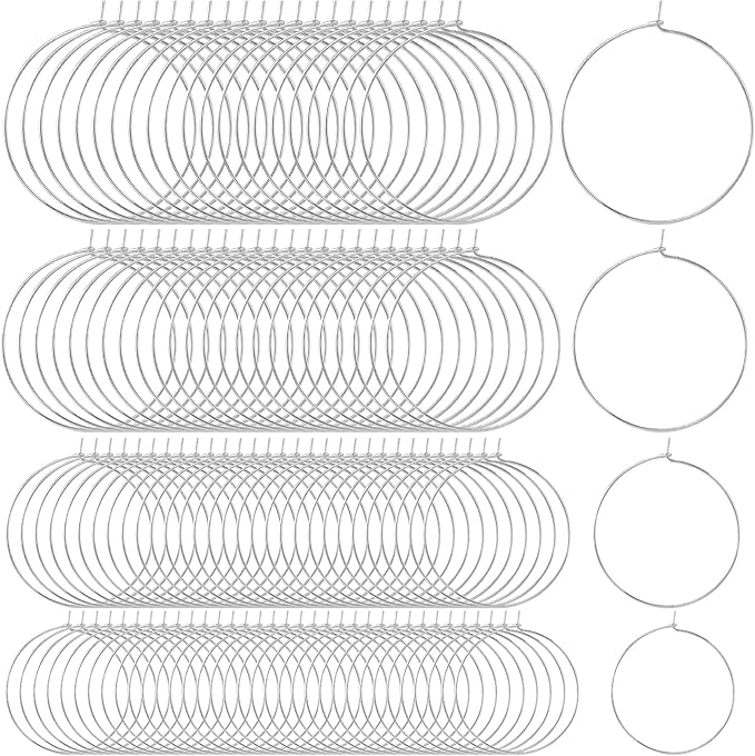 OIIKI 280PCS Earring Beading Hoops, 4 Sizes Silver Plated Hoop Earring Findings, Open Hoops, Metal Earring Rings, Round Earring Beading Decorative Accessories for DIY Jewelry Making, Parties
