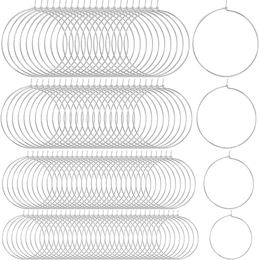 OIIKI 280PCS Earring Beading Hoops, 4 Sizes Silver Plated Hoop Earring Findings, Open Hoops, Metal Earring Rings, Round Earring Beading Decorative Accessories for DIY Jewelry Making, Parties