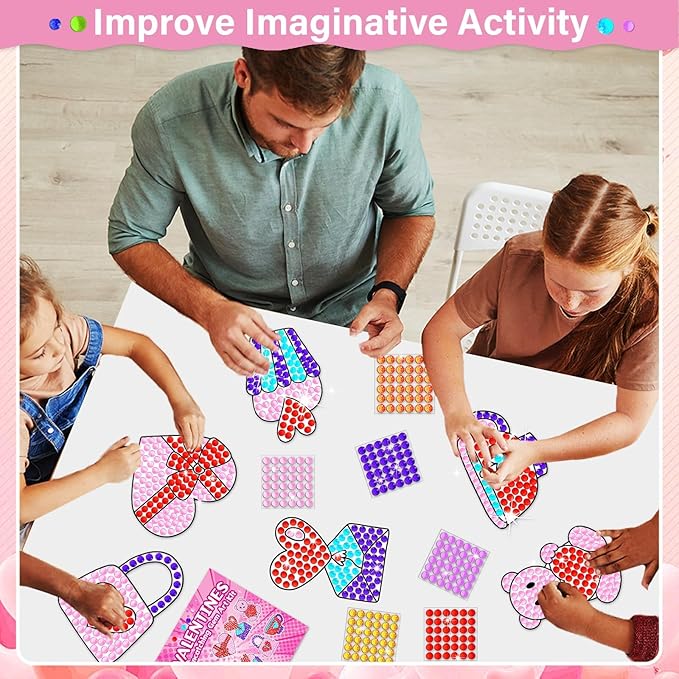 Qyeahkj 6 Pcs Valentine's Day Arts Crafts DIY Heart Bear Gem Diamond Suncatcher Crafts for Kids Valentines Diamond Painting Gifts Exchange for Kids Aged 4 6 8 10 12 for Home School Party Decor