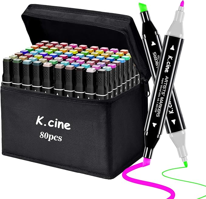 Alcohol Markers, 80 Permanent Art Coloring Markers for Adult Coloring Books Artist Adults Cozy Coloring Illustrations, Book Painting Card Making,Dual Brush Tip-Fine and Chisel Tip