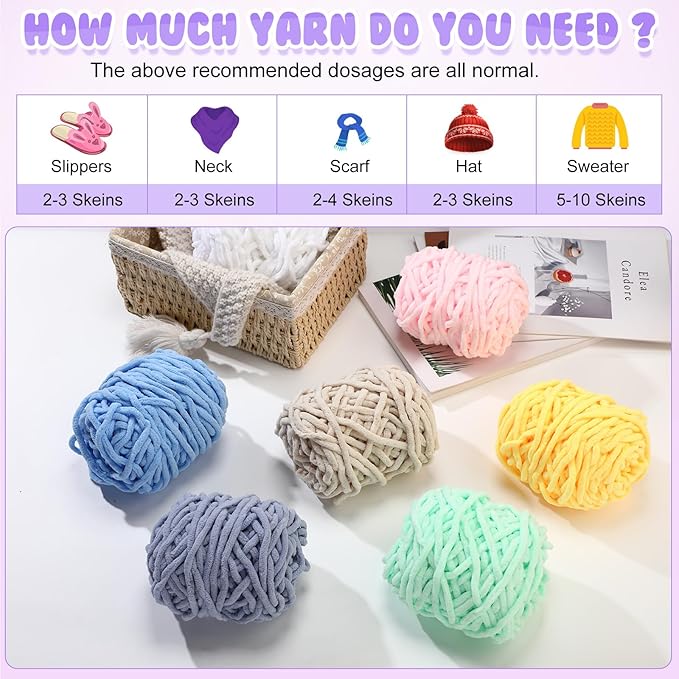 Buryeah 8 Pack Chunky Chenille Yarn for Crocheting Soft Thick Fluffy Yarn for Hand Knitting Bulky Velvet Blanket Plush for Weaving DIY Crafts Each 3.5 oz 55 Yards (Vivid Colors)