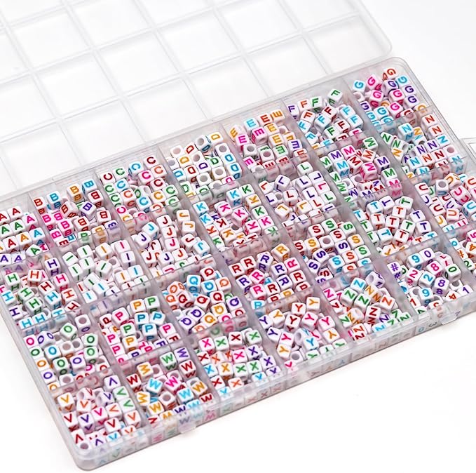 MELIUS Acrylic Square Letter Beads, 1120Pcs 6x6mm in Alphabetical Order A-Z Colorful Letter Beads with Numbers Beads for Jewelry Making, DIY Bracelets, Key Chains (6x6mm, Multicolored)