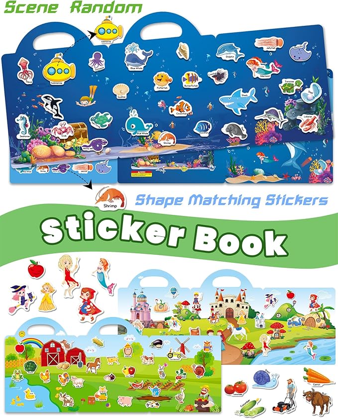 walenced reusable sticker book for toddlers, stickers for kids, toddler sticker book, toddler craft activities, toddler travel toys ages 3 and up boy girl birthday gifts