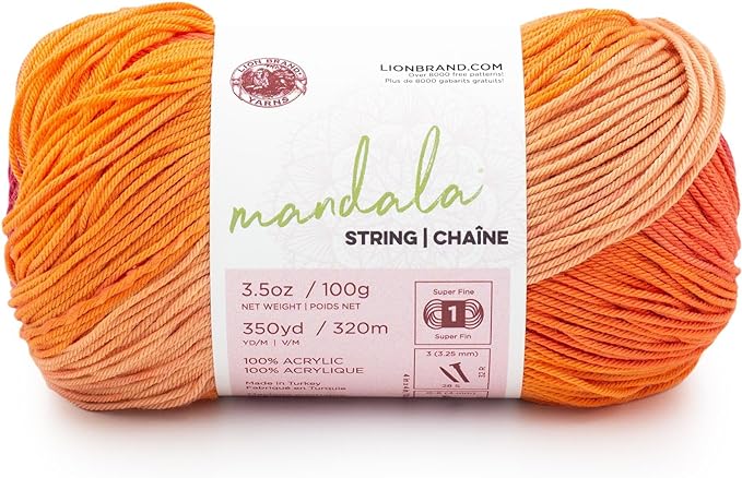 Lion Brand Yarn Mandala String, Fingering Yarn for Knitting and Crochet, Jingle, 1 Pack