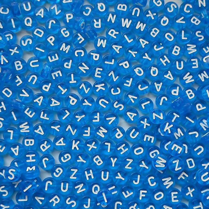 Amaney 1000pcs Blue Letter Beads 7x4mm for Jewelry Making Bracelet Hair Braids Crafts Christmas Decorations