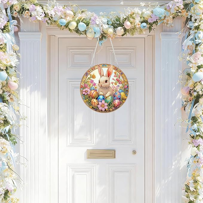 NAIMOER Easter Rabbit Egg Diamond Art Hanging Kits for Adults, 5D Special Shaped Rhinestone, DIY Spring Diamond Art Painting Window Pendants Home Garden Wall Hanging Ornament Kits, Double Sided