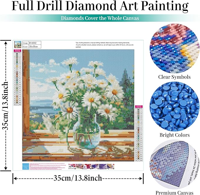 Fountor Daisy Diamond Art Kits for Adults, Flowers Landscape Diamond Painting Kits for Adults Beginners, Flower 5D Round Full Drill Gem Art Kits DIY Crafts Kits for Home Wall Decor 14x14 Inch