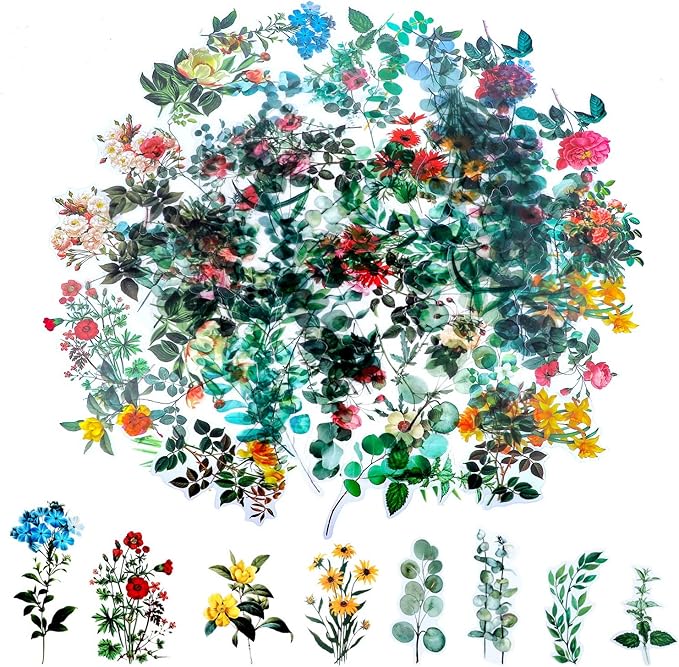 80 Pieces Natural Vintage Flower Stickers for Scrapbooking, Self-Adhesive Scrapbooking Stickers Supplies Journal for Adult Card Making Letters DIY (Style D)