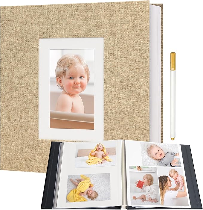 Vienrose Photo Album Self Adhesive for 2x3 4x6 5x7 8x10 Pictures DIY Scrapbook 40 Blank Pages Linen Cover Memory Book for Wedding, Baby Growth, Travel, Khaki
