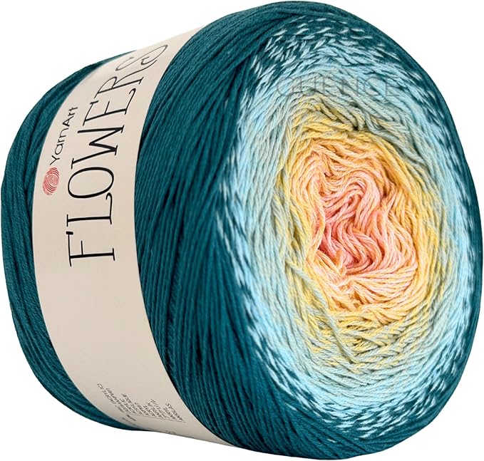 Yarn Art YarnArt Flowers Yarn 55% Cotton 45% Acrylic 250gr 1094yds Multicolor Cotton Yarn Rainbow Crochet Yarn Spring Summer - 1 Fine Sport Skein (270)