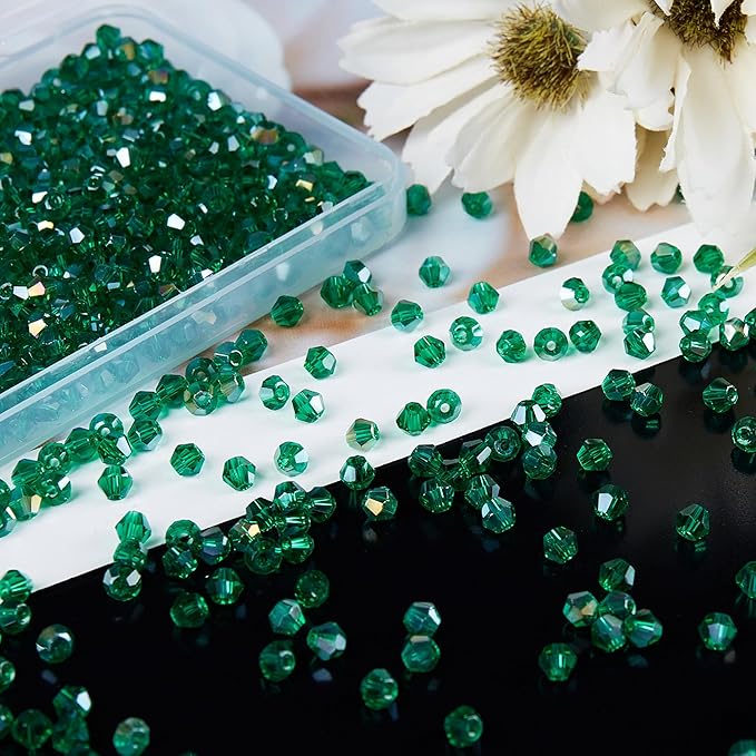 laopottbeads 1100pcs 4mm bicone crystal glass beads for jewelry making, sparkling mini beads for suncatchers, diy bracelets & craft projects (malachite green)