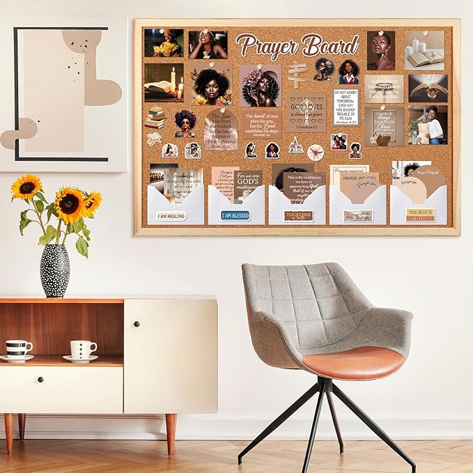 Black Women Prayer Board Kit - Vemfare 162 Pcs Prayer Board Stickers Supplies with Pins Envelope Bible Verse Quotes Cards, Motivational Scrapbook Stickers, Bible Study Supplies (Not Including Board)