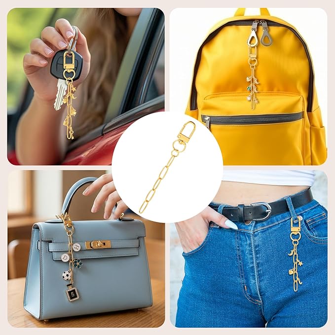 Hzopcw 20pcs Gold Keychain Making Kit, Key Ring Swivel Snap Hook Chains, Alloy Extender Keychain Bag Charm Kits for DIY Crafts Jewelry Making Handbag Purses- A Style