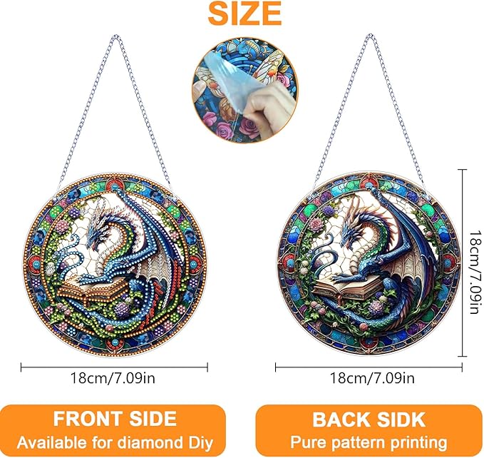 GOUOYANA Diamond Art Hanging Kit for Adult,Special Shaped Rhinestone,DIY Acrylic 5D Diamond Art Painting Window Pendants Home Garden Wall Hanging Kits Hanging Ornament,Double Sided. (Dragon)