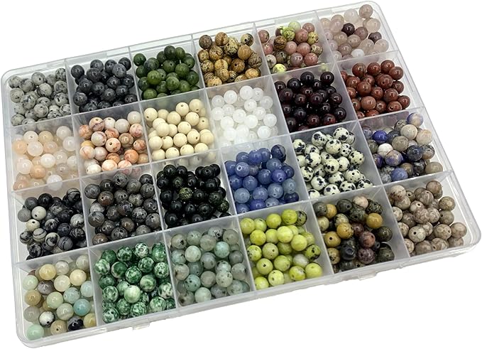 960pcs 6mm Natural Round Stone Beads,Multiolor Crystal Energy Stone,Loose Gemstone Accessories Hole Size 1mm,DIY Smooth Beads Necklace Bracelet for Jewelry Making (6mm 24Color 03 Material-A)