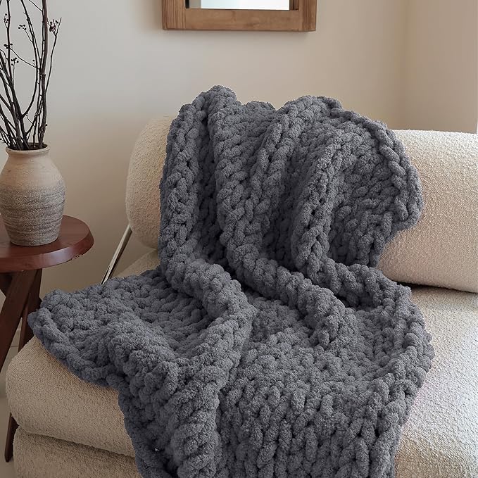Jumbo Chunky Yarn for Hand Knitting - Super Thick Chenille Chunky Yarn for Crocheting - Extra Soft Bulky Fluffy Blanket Big Yarn 8 Jumbo Pack (27yds,8 oz Each Skein) Charcoal Grey