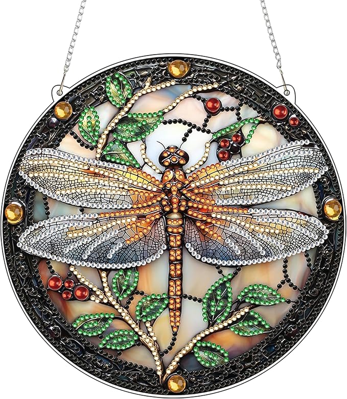 ARPADAMO Hanging Diamonds Art kit for Adult,DIY Dragonfly Pendant Diamonds Painting Art Kit, 7.8x7.8 inch Acrylic Diamonds Painting Board Kit Ornament, Special Crystal Diamond Hanging Ornament