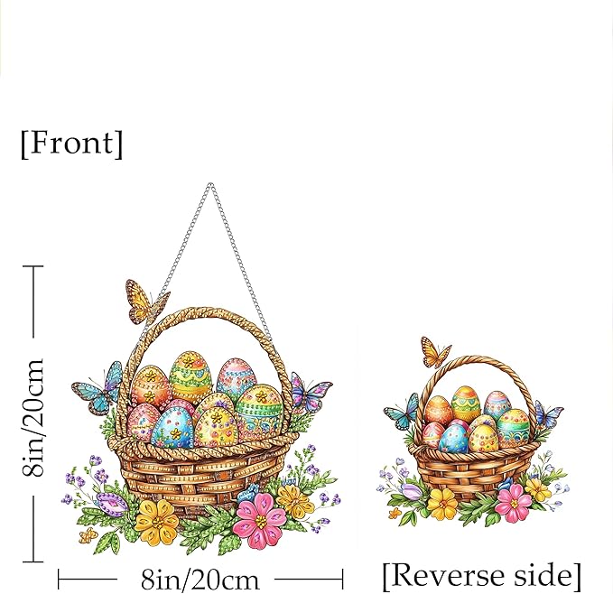 Kaliosy Sun Catcher Easter Window Hanging - Outdoor Porch Decor, Eggs Flowers-Themed Diamond Art Ornament, Acrylic Board Diamond Painting for Wall Home Garden, Front Door Sign, Indoor Decor 8x8 inch