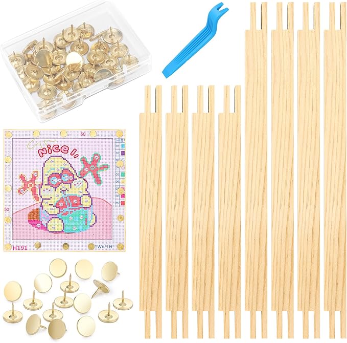 Czlotyh 8 PCS Needlepoint Stretcher Bars 2 Sizes Stretcher Bars for Needlework Wooden Canvas Art Supplies with 40 Thumb Tacks for Needlepoint Embroidery Stitch Frame Set Bundle with Crafts