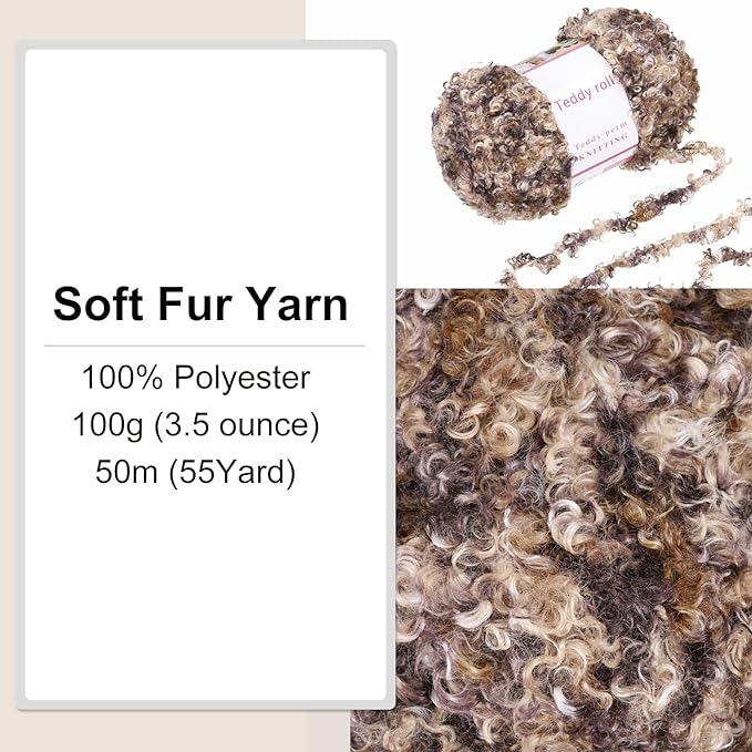 MECCANIXITY Eyelash Yarn Fur Soft Fluffy Chunky Polyester Yarn Fuzzy Dark Brown for Crocheting Knit DIY Clothes Bag - 55Yard/50m, 3.53oz