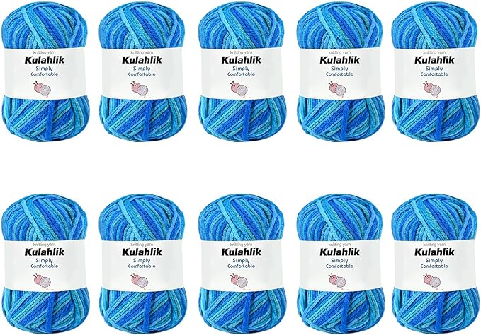 500g(10x50g) Acrylic Yarn for Crocheting and Knitting, Colorful Gradient Yarn Thread, 10 Rolls Skeins, Multicolor Hilo Acrílico, Perfect for DIY Crafts Project