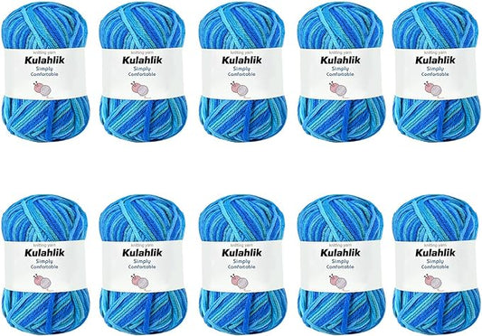 500g(10x50g) Acrylic Yarn for Crocheting and Knitting, Colorful Gradient Yarn Thread, 10 Rolls Skeins, Multicolor Hilo Acrílico, Perfect for DIY Crafts Project
