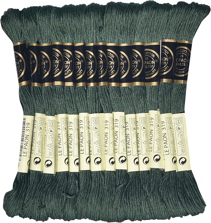 LE PAON Embroidery Floss, 14-Pack Six Strands 100% Long Staple Cotton Embroidery Thread, 8.7-Yard，Color Number：319,Dark Pistachio Green
