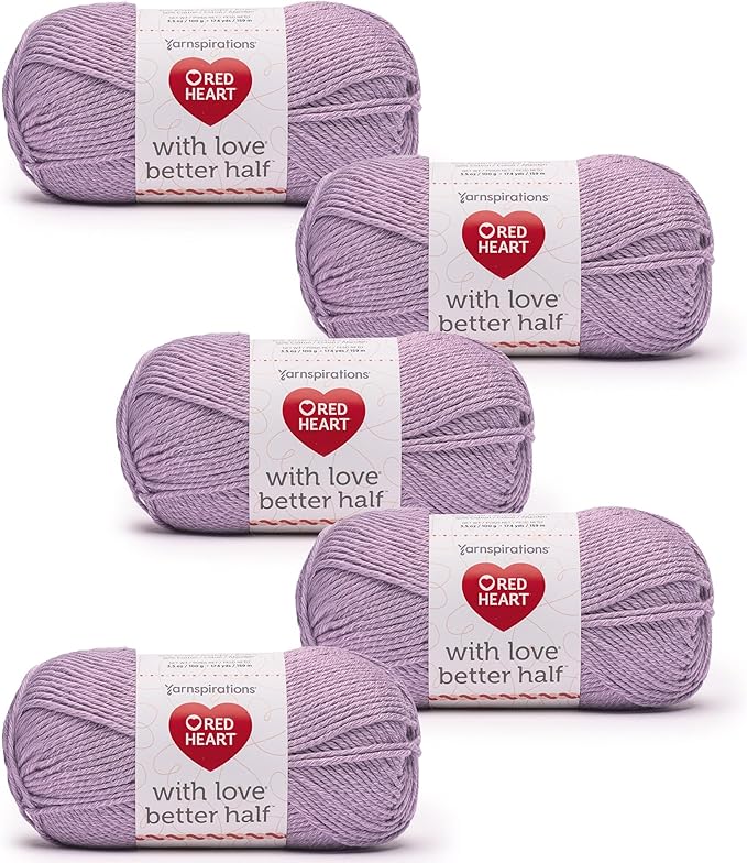 Red Heart with Love Better Half Lilac Yarn - 5 Pack of 100g/3.5oz - 50% Acrylic 50% Cotton - #4 Worsted (Medium) - 174 Yards - Knitting/Crochet
