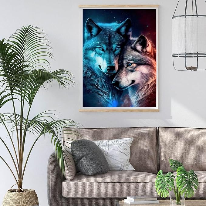 igoodom Wolf Diamond Art Kits for Adults, Wolf Diamond Painting Kit, Full Drill Round Diamond Art Kits, DIY Gem Art and Crafts for Home Wall Decor Gift 12x16inch