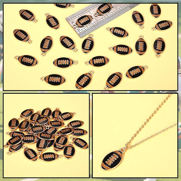 NVENF 30PCS Football Charms for Jewelry Making, Enamel Football Charms for Bracelet Necklace Earrings Making, Red Black White Blue Purple Orange Game Day Football Charm Bulk