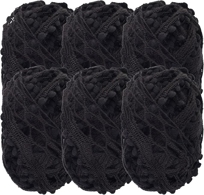 JubileeYarn Fishnet Pom Pom Yarn - 50g Mini Bonbons - Black - 6 Skeins