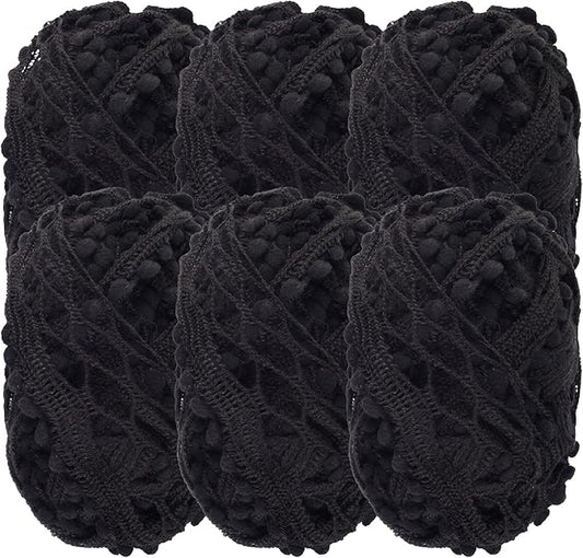 JubileeYarn Fishnet Pom Pom Yarn - 50g Mini Bonbons - Black - 6 Skeins