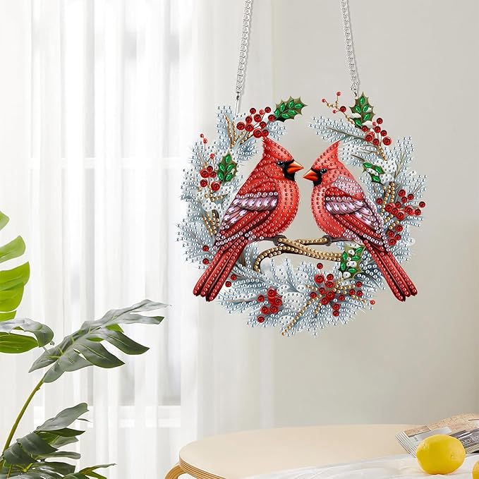 Reofrey Hanging Diamond Art Kits for Adults– 8x8Inch Birds Hanging Ornament Acrylic Board Double Sided Pattern Crystal Diamond Art Suncatcher Pendant, for Home Wall Window Decoration Gift Handmade
