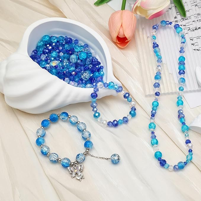 1000pcs Glass Beads for Jewelry Making Colorful Rainbow Craft Crystal Beads with Loose Beads Sparkly Beads for DIY Necklace Bracelet Earring(Blue)